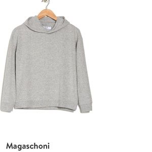 Magaschoni Long Sleeve Hooded Top with Ribbed Trim